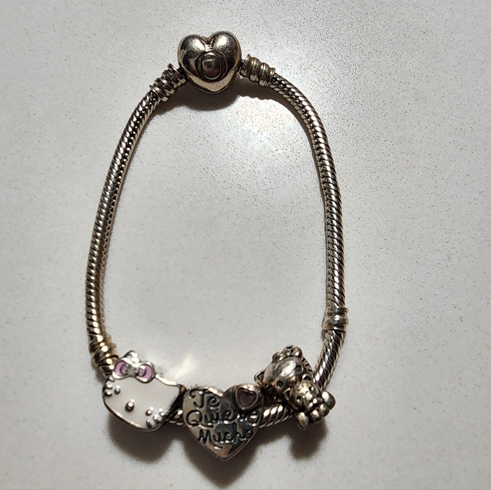 PANDORA Moments Charm Bracelet with Heart Clasp With 3 Charms